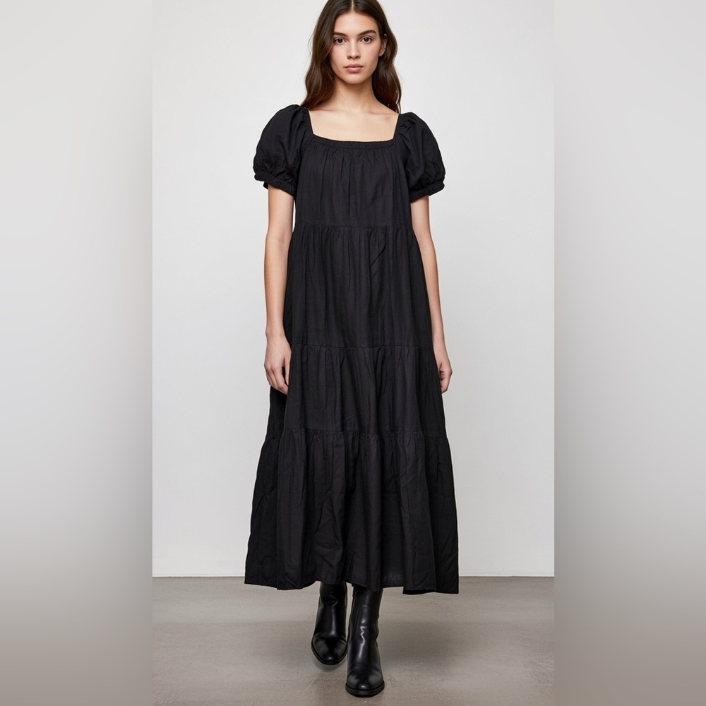 Young Fabulous & Broke YFB Black Puff-Sleeve Tiered Maxi Dress